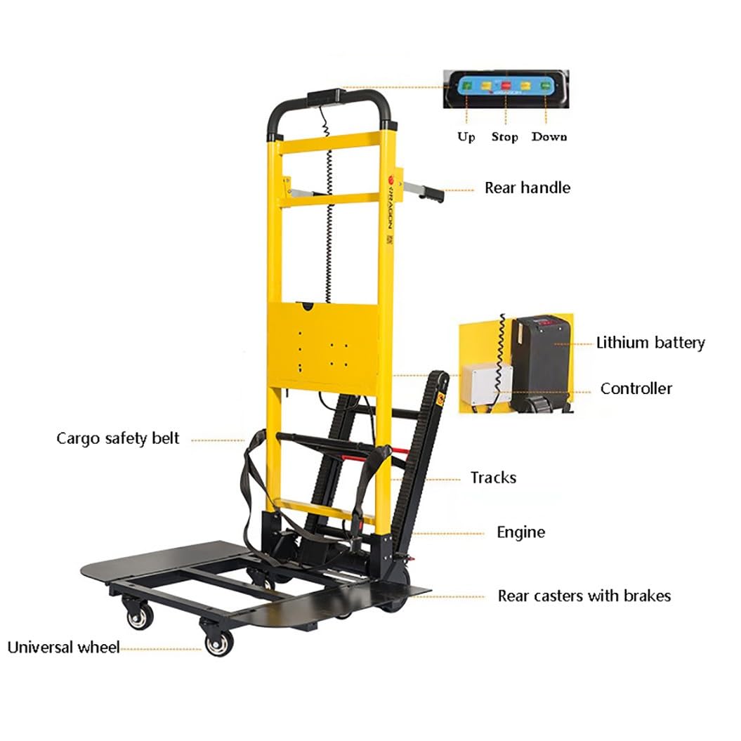 Carrello per carichi pesanti, carrello elettrico a mano con montascale, capacità di carico massima 200 kg, design pieghevole con binari in gomma per un facile trasporto