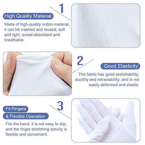 PERFETSELL 6 works White Cotton Gloves - Soft, Reusable, Waiters/Serving Gloves for Coin Jewelry, Silver Inspection & Hand Moisturizing - Image 3