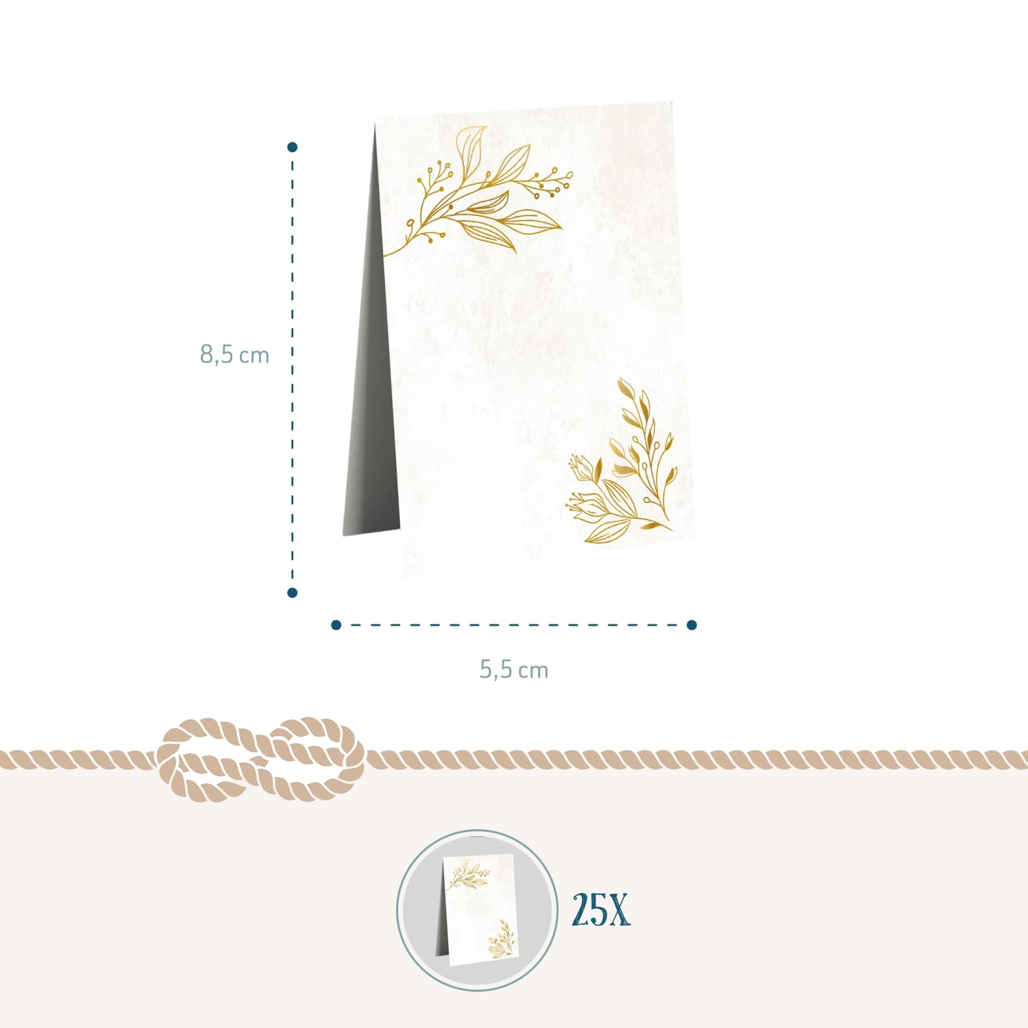 Segnaposto eleganti con lamina oro, set da 25: cartoncini segnaposto per matrimonio, compleanno, battesimo, cresima e comunione, decorazione tavola cerimonia, biglietti da tavolo beige, 8,5 x 5,5 cm
