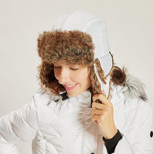 Image of Faux Fur Safety Reflective Aviator Trapper Hat Snow Ski Trooper Winter Cap