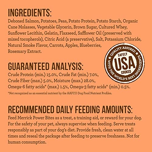 Merrick Power Bites Dog Treats, Real Salmon Recipe - 6 oz. Bag - Image 4