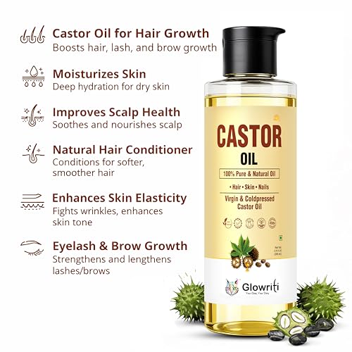 Image of Pure Cold Pressed Castor Oil - Hexane Free, For Hair Growth, Face, Scalp, Skin & Eyelashes - Nourishing and Moisturizing, 200ml