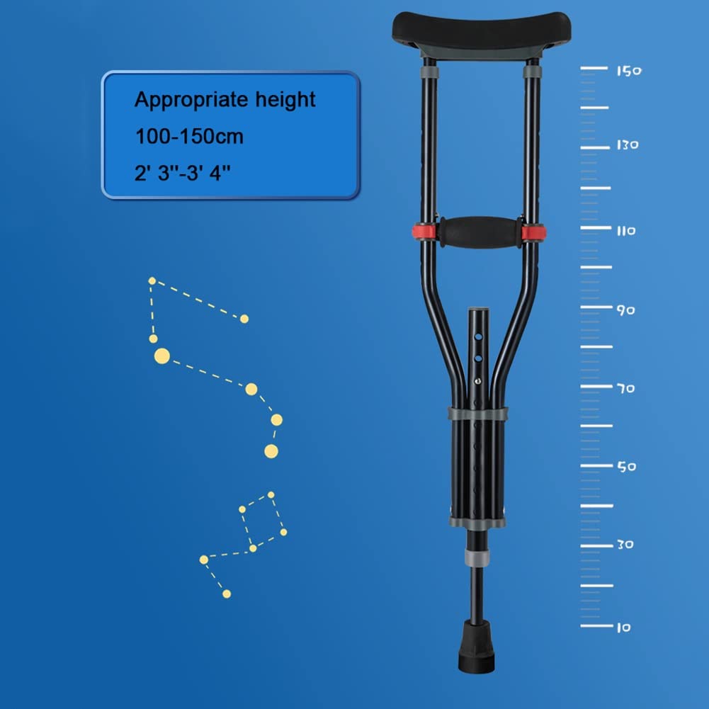 Muletas para las axilas para niños, muletas ajustables de aluminio para caminar, muletas médicas negras con almohadilla para las axilas y empuñadura, adecuadas para una altura de 3' 2''-4' 4'' (tamaño