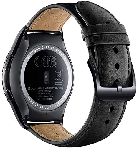 Wollpo Gear S2 Watch Band, 20Mm Premium Leather Bands With Bukle Spring Bar Replacement Watch Band For Samsung Gear S2 Classic, Galaxy Watch 42Mm / Active 2 40Mm 44Mm Smartwatch (Black) #TOP1