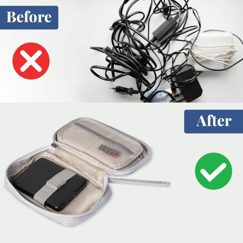Image of HomeStrap Tech Organizer Case for Electronics Accessories | Storage Pouch for Chargers, Cables, Power Banks, SD Cards & Earphones | Waterproof & Travel-Friendly Gadget Bag - Grey, Small