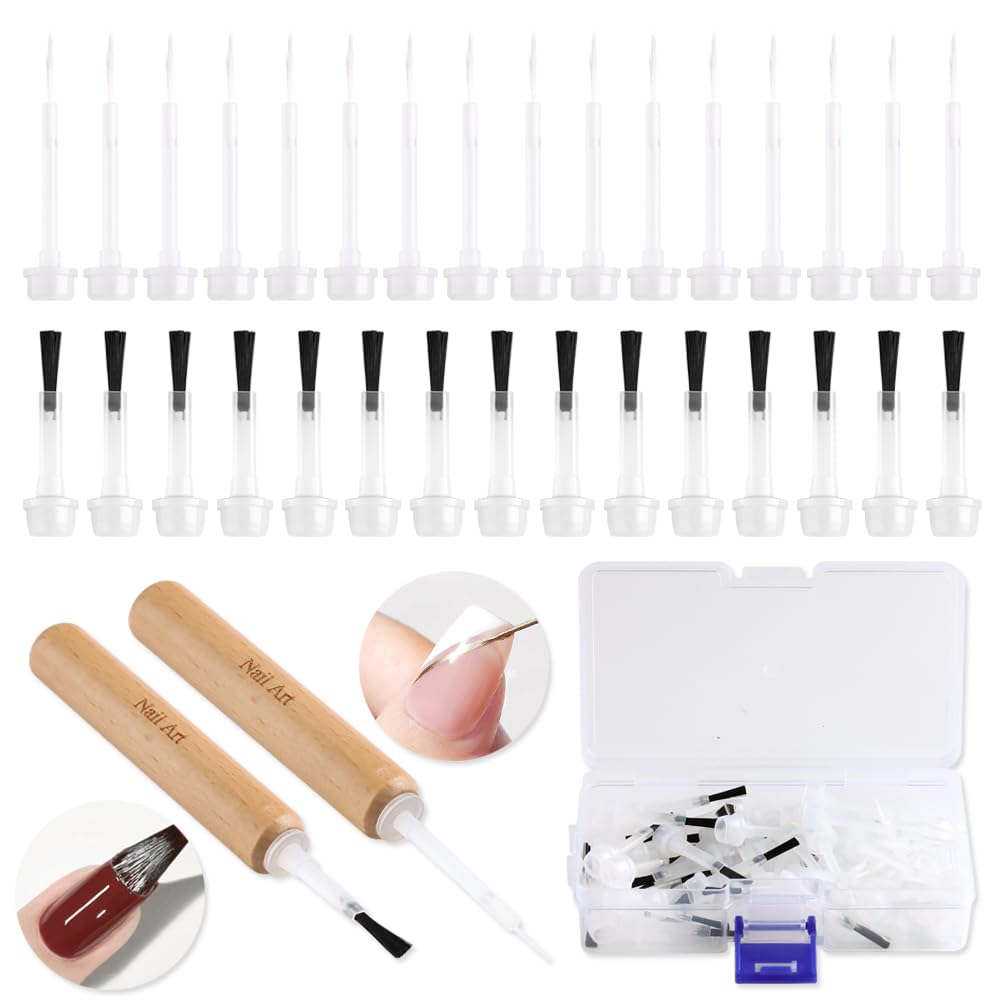50 Pcs Replacement Nail Polish Brush Kit, Disposable Nail Art Brush with Dual-Ended Wooden Handle Dip Powder Liquid Replacement Brushes Soft Bristles