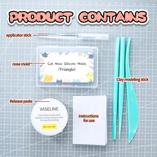 Image of Nuvretk 8 Cute Silicone Molds for Needle Felting - Cat Nose Shapes for Stuffed Animals, DIY Crafts, and Accessories (Triangle)