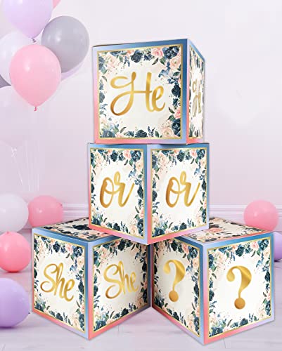 Gender Reveal Balloon Box - 4 Sets of He or She with Letters,Baby Blocks for Baby Shower Backdrop,Navy and Blush Gender Reveal Decoration Kit for Boy or Girl Baby Shower Gender Reveal Party Supplies (He or She)