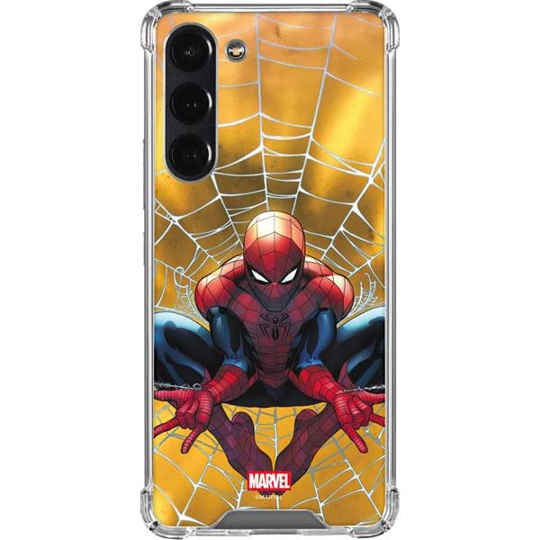 Skinit Clear Phone Case Compatible with Galaxy S23 Plus - Officially Licensed Marvel Spiderman Web Shooting Design