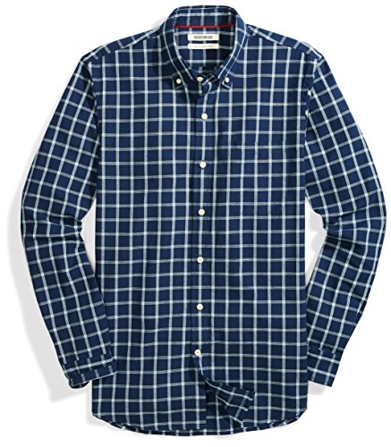Amazon Brand - Goodthreads Men's Slim-Fit Long-Sleeve Chambray Shirt, Plaid, Large