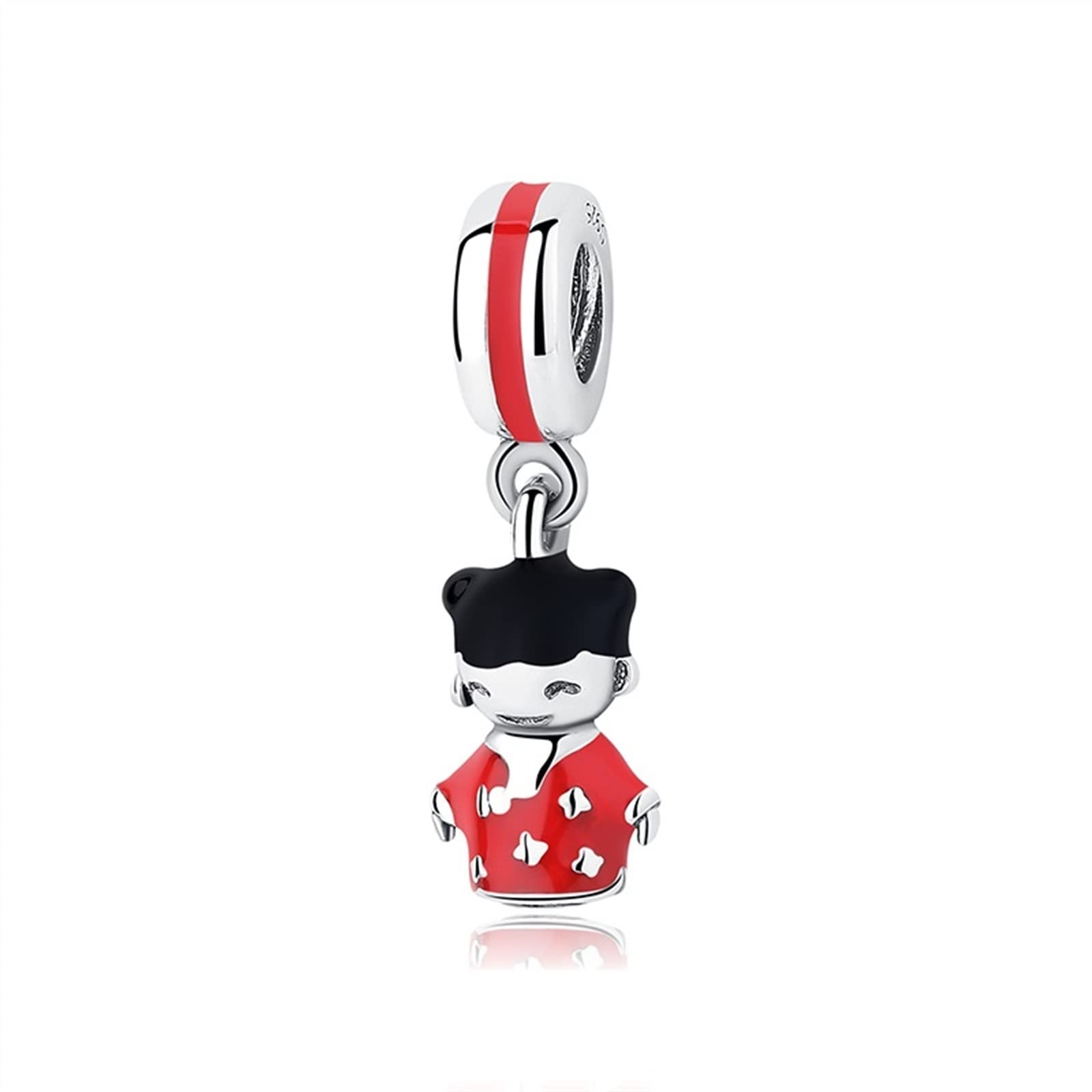 925 Argento Bead Charms Smalto Rosso Carino Ragazza Pendente Perline Charms Adatto Bracciali Collane Gioielli Diy 1 Pz, SUNCN