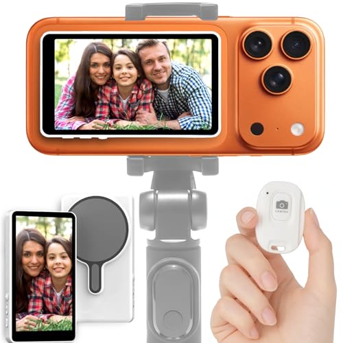 Wireless Selfie Monitor Screen for iPhone & Android, 1800mAh Magnetic Phone Vlog Screen with Bluetooth Remote, 3-Level Soft Light, Long Range Wireless Mirroring for Live Streaming