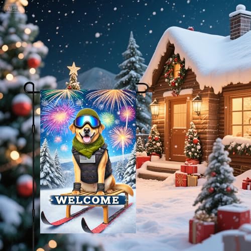 Image of BlissYard Labrador Sled Winter Garden Flag 12x18 Inch Polyester