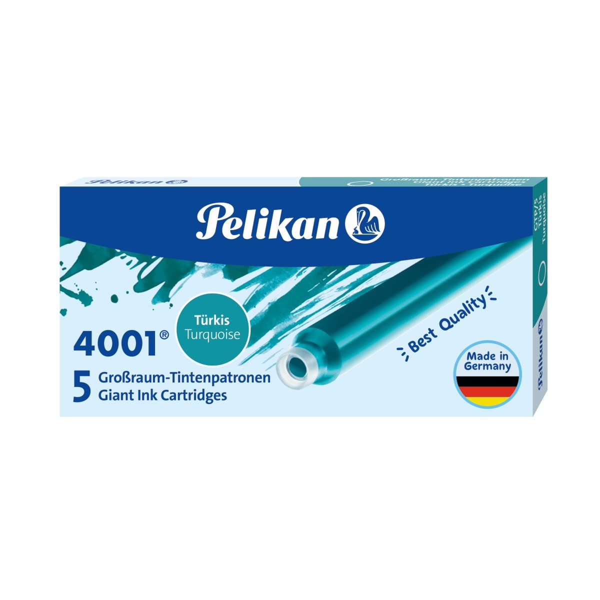 Pelikan 4001 Box of 10 Cases of 5 Ink Cartridges GTP/5 Turquoise
