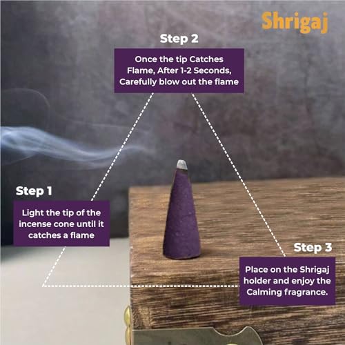 Image of Natural Dry Dhoop Cones - 51 Cones Lavender Fragrance for Daily Puja, Meditation & Rituals with Free Cone Holder