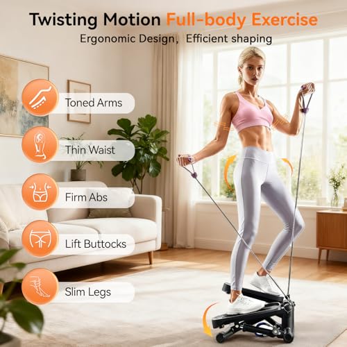 Image of Steppers for Exercise at Home, Mini Stepper with Resistance Bands for Full Body Workout, Portable Stair Stepper for Home, Smooth and Quiet, Stepper Machine with LCD Monitor