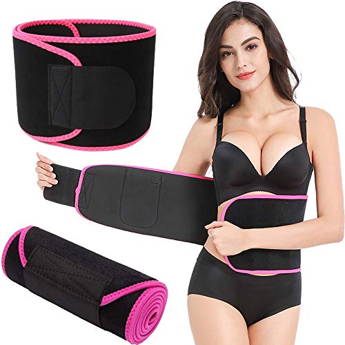 OGRO Women Men Fat Belly Burner, Waist Trimmer Belt,Weight Loss Sweat Slim Wrap, Adjustable Yoga Sport Girdle (Pink, L)
