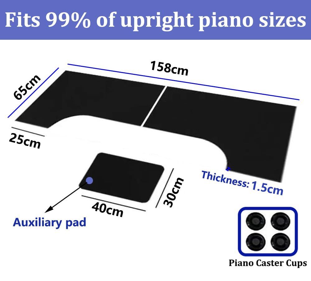 Tapis Acoustique Insonorisation Sol, Tapis Anti Bruit pour Piano, Antiderapant Anti Vibration Piano Tapis de Sol(158x65cm,Black)