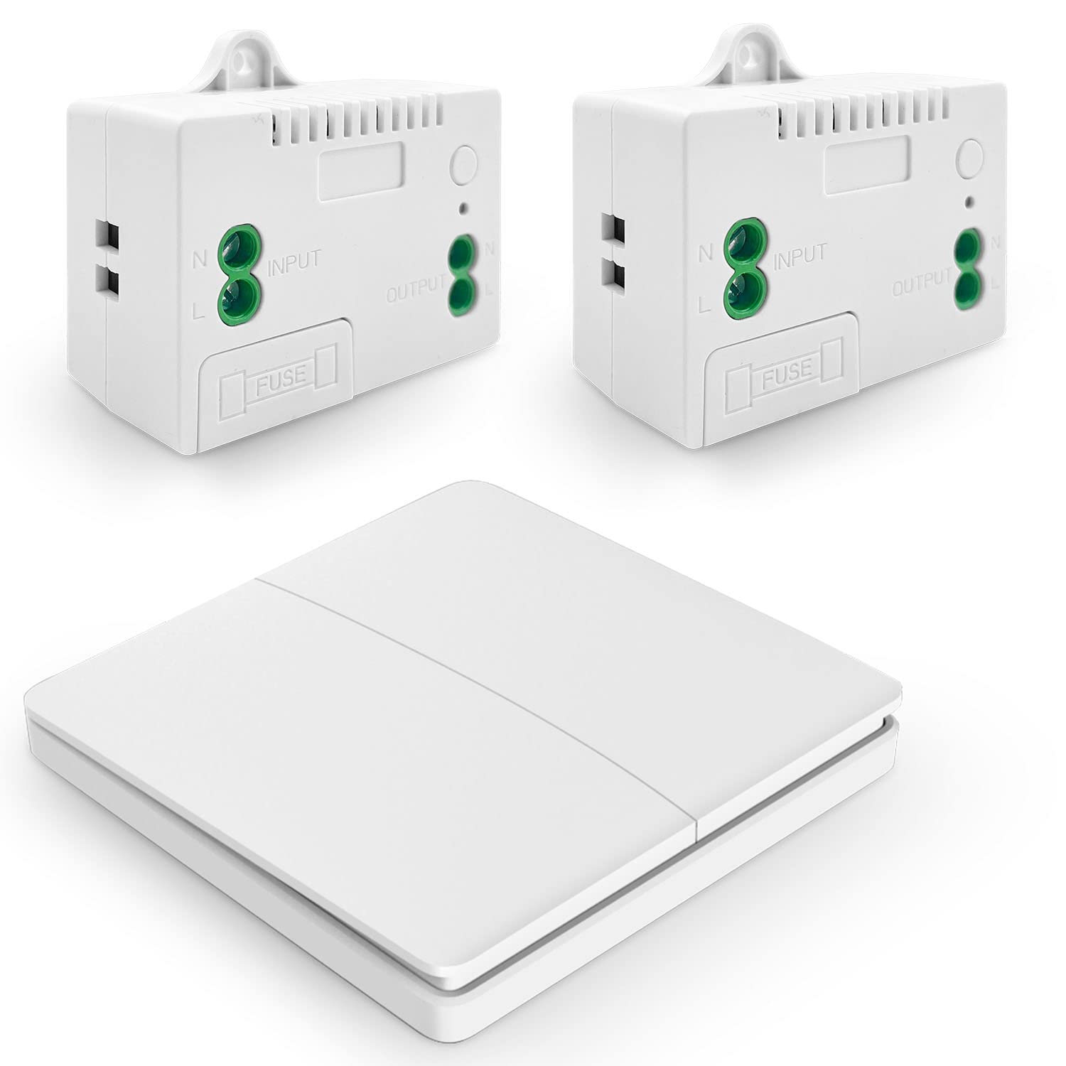 DieseRC Interruptor de Luz Cinético Inalámbrico Interruptor de RF de Panel de Pared y Controlador Receptor de Relé de 10 A con Fusible, Sin Cableado, Sin Autogenerador de Batería
