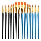 20 PCS Nylon Hair Paint Brushes Set - Flat Art Brushes for Watercolor Oil Acrylics, Face Nail Art, Decorations Models Figurines - 10 navy Blue & 10 black