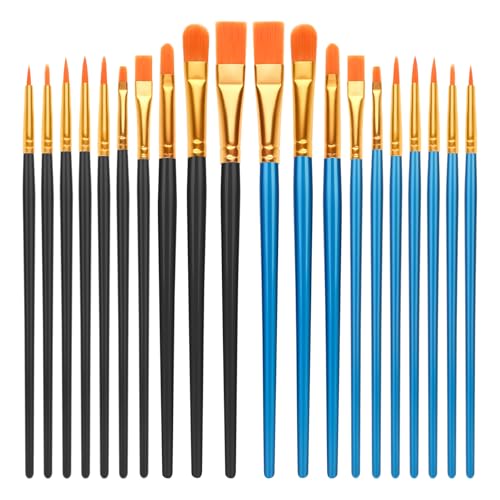 20 PCS Nylon Hair Paint Brushes Set - Flat Art Brushes for Watercolor Oil Acrylics, Face Nail Art, Kids Painting, Decorations Models Figurines - 10 navy Blue & 10 black