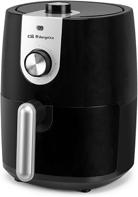 Orbegozo FDR 27, Freidora de aire, 2,5 litros, termostato ajustable, temporizador, cubeta extraíble con recubrimiento antiadherente apta para lavavajillas, 1200 W