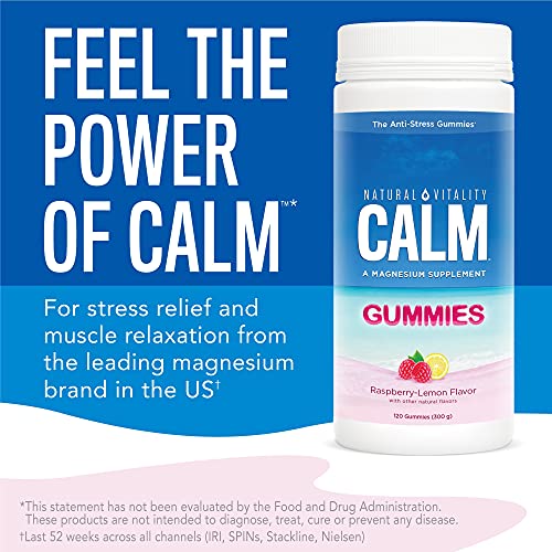 Natural Vitality Calm, Anti-Stress Gummies* Magnesium Suppl., Raspberry-Lemon 60Ct. Pack May Vary #TOP1