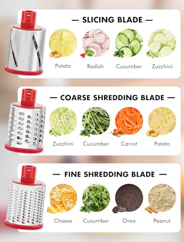 Image of GDL Rotary Cheese Grater Hand Crank with 5 Interchangeable Blades - Upgraded Cheese Shredder Featuring Strong Suction Base for Cheese Shredding, Wavy Slicing, Nut Grinding, Ice Shaving