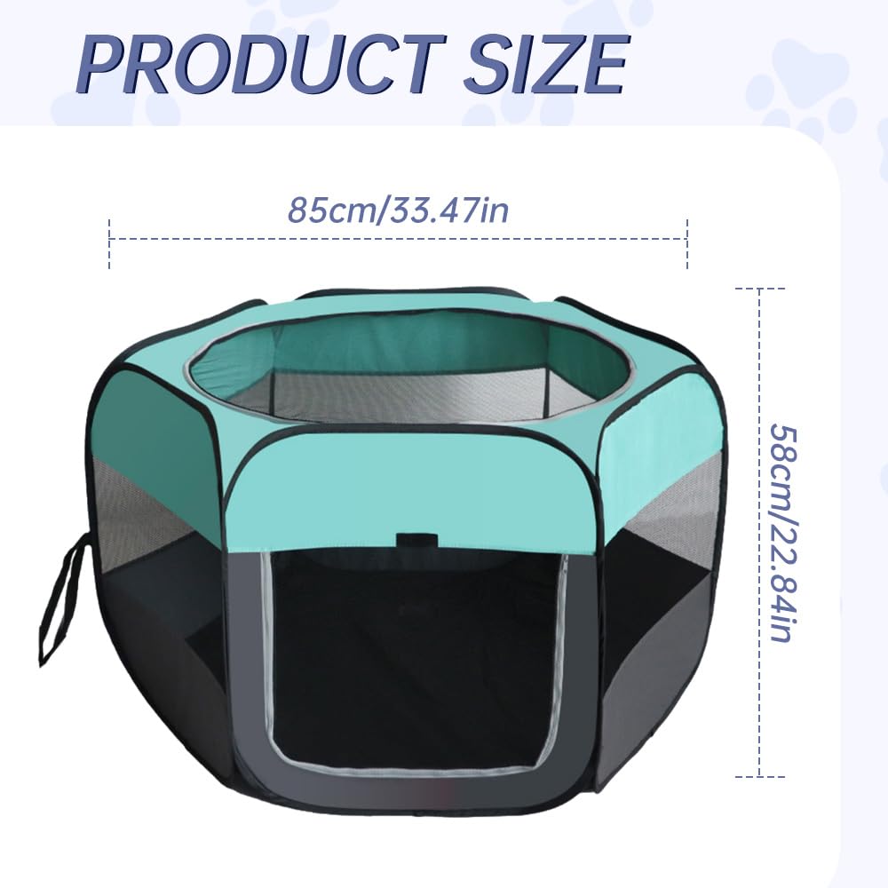 Valla Portátil para Mascotas, 110x110x60 cm Parque Plegable para Mascotas, Parque para Cachorros y Gatos, Productos para Perros Playpen con Cubierta de Red, para Animales Pequeños (Azul Menta)