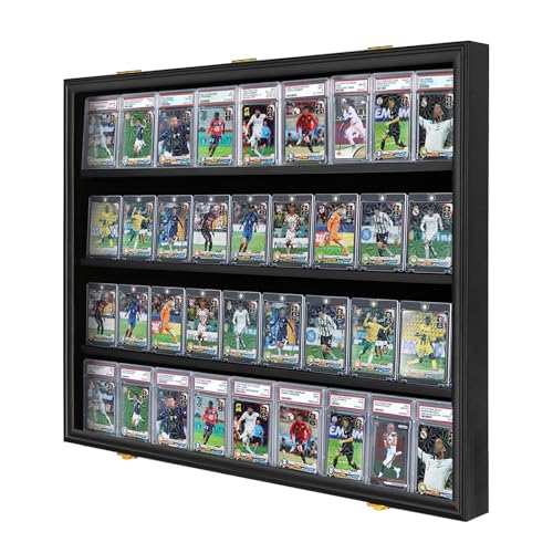 Graded Sports Card Display Case Lockable,Trading Card Collector Wall Display Holder for Baseball Basketball Football Hockey Cards, UV Protection Acrylic(Black)