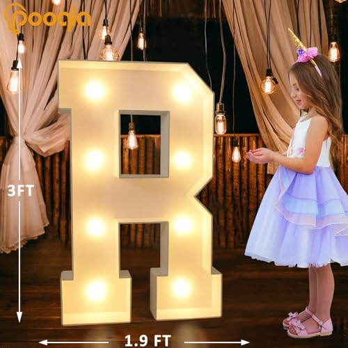 Image of Pooqla 3FT Marquee Light Up Letters, LED Big Mosaic Marquee Letters 3 Feet, Giant LED Sign for Balloons Birthday Anniversary Wedding Party, Warm White and Cool White Letter R