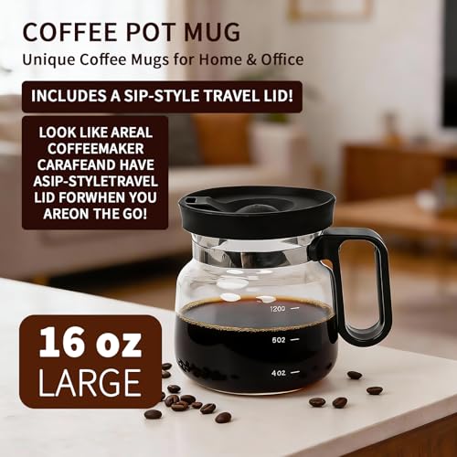 16 oz Glass Coffee Pot Mug, Clear Mini Coffee Pot Cup with Handle, Spill-proof Lid, Straw & Coasters, Heatproof Large Capacity for Hot Cold Drinks, Home Office Desk, Gift for Coffee Lovers - Image 3