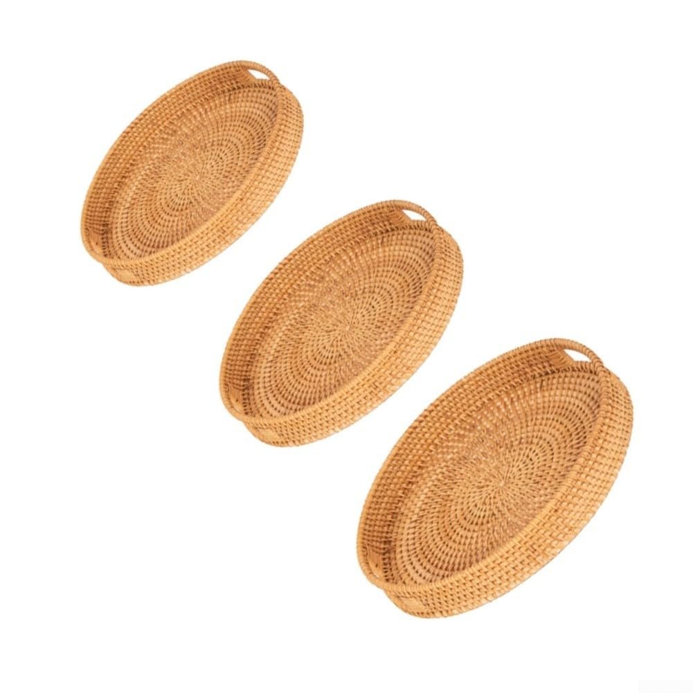 Bandeja de Ratán Tejido 3 Pcs Natural Fruta Pan