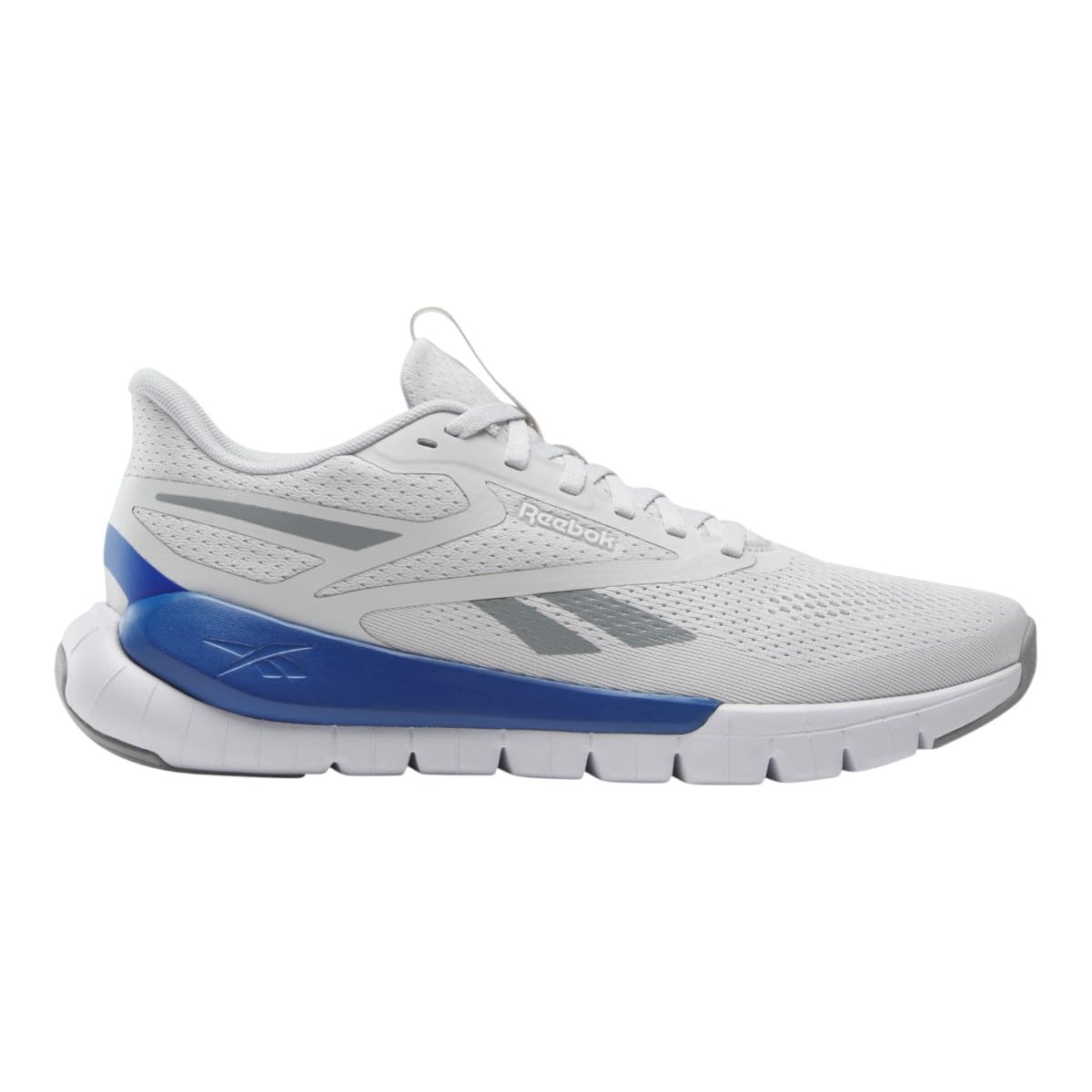 Reebok Unisex Flex Trainer Trainers, Mist Grey FTWR White Vector Blue, 9.5 UK