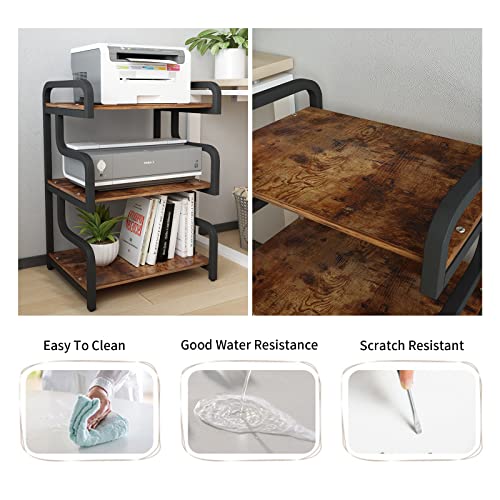 Natwind 3-Tier Printer Stand With Wheels Movable Storage Cart Floor-Standing Multi-Purpose Shelf Rack For Media Player Scanner Files Books Microwave Oven In Kitchen Living Room Home Office (Retro) #TOP4
