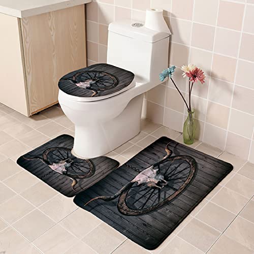 Badezimmer Teppich Set Weich Waschbar Badezimmerteppich 3 TLG rutschfeste Badeteppich WC Vorleger Deckelbezug U-förmige Konturmatte Memory Schaum Badezimmermatte ( Graue Bretterkuh )