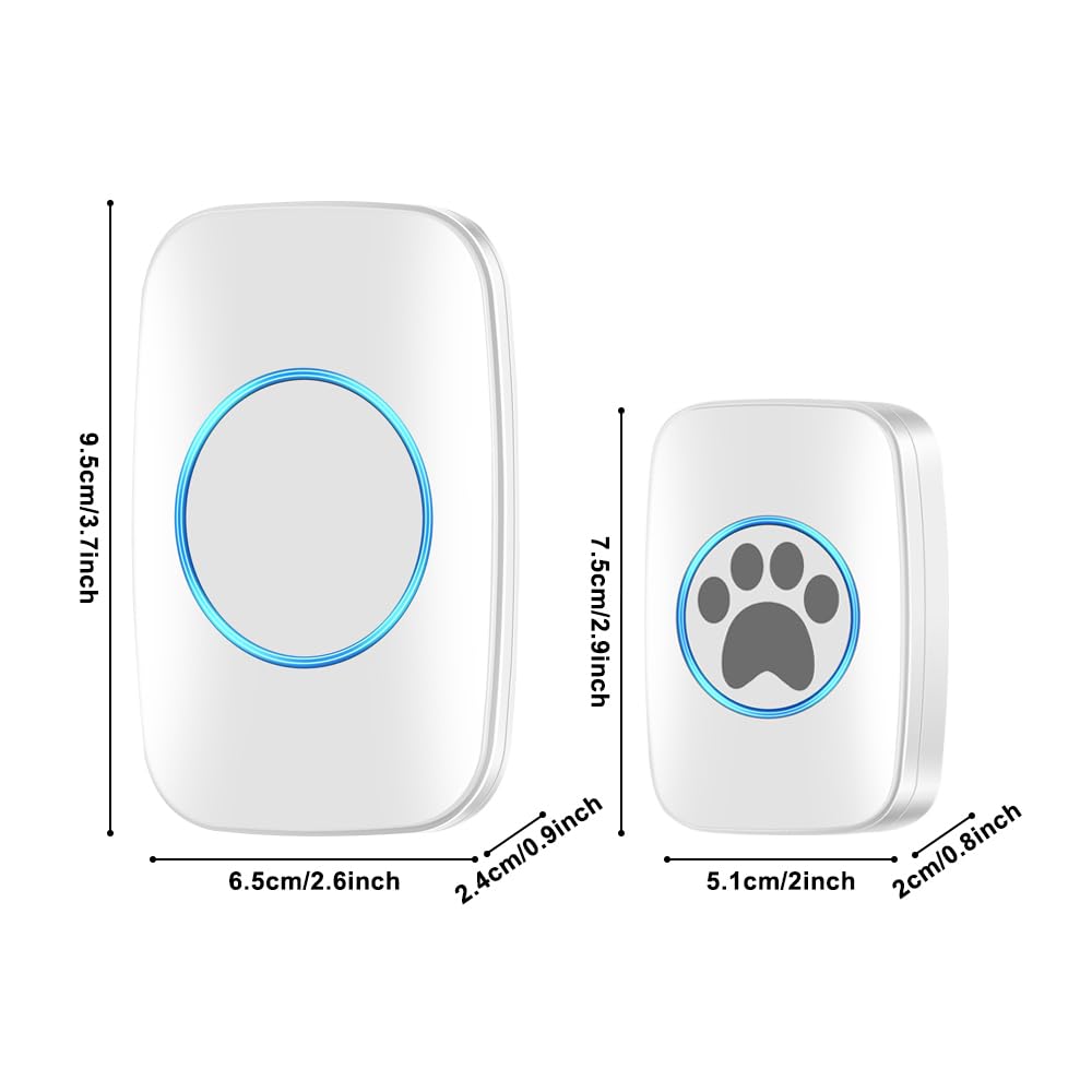 DONGKER Campanas de entrenamiento inalámbricas para mascotas, timbre inalámbrico para perros/gato, timbre de puerta IP44 resistente al agua con 60 tonos de llamada y 5 niveles de volumen ajustable