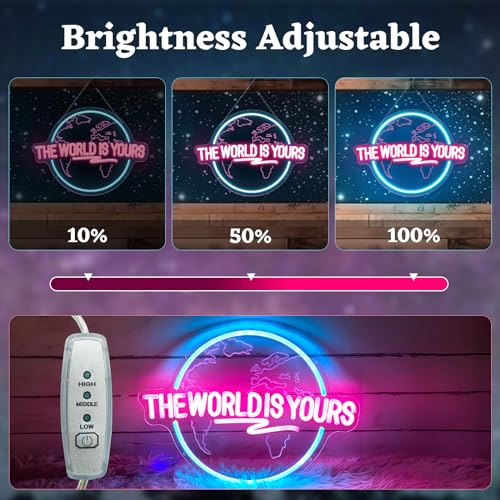 Image of The World Is Yours Neon Sign Carved Planet The World Is Yours LED Neon Light Lamp for Wall Decor Light Up Signs for Office Wedding Man Cave Game Room Bedroom Birthday Gift 41CM*31CM