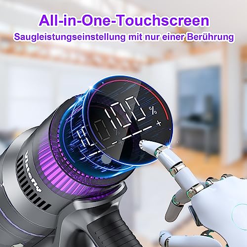 Vistefly V15 Max Akku Staubsauger mit Touchscreen 33000Pa, 500W Staubsauger Kabellos 8 in 1 Kabelloser Staubsauger Staub Automatisch Erkennen 60 Minuten Laufzeit für Tierhaare Hartböden Teppich – Bild 4