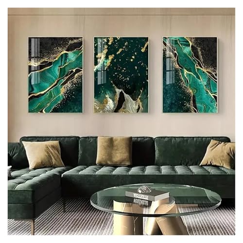 Impression sur Toile Haute Définition Triptyque Agate Dorée Luxueuse
