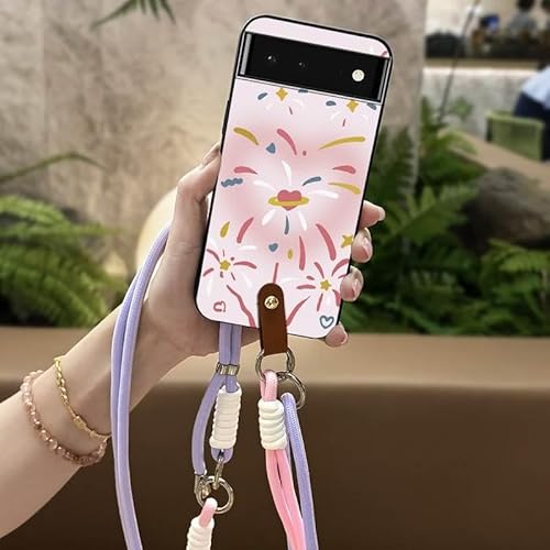 Phone Case Compatible with Google Pixel7, Cartoon Back Cover Lanyard Diagonal Shockproof TPU Necklace Cute protective Graffiti A
