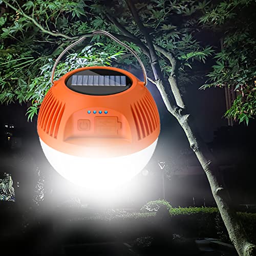 Lanterne solaire de camping, lampe de poche LED rechargeable par USB, lumière d'urgence résistante à l'eau, 3 modes, lumière de tente extérieure pour pannes, jardin, pêche, randonnée, etc. (orange) Cover