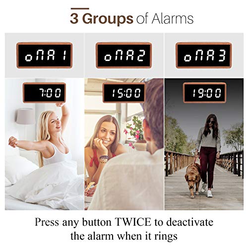 Digital Alarm Clock,Solid Wood Led Modern Desk Brown Clock With 5.5"X2.36" Display,7 Brightness,5 Volume,3 Alarms,Snooze For Kids Bedroom Office #TOP3