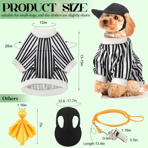 Amylove 4 Pcs Referee Dog Halloween Costume Include Black And White Striped Sleeveless T Shirts Adjustable Dog Hat With Ear Holes Yellow Penalty Flag Stainless Steel Sports Whistles With Lanyard thumb #1
