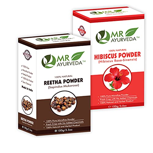 Image of MR Ayurveda 100% Herbal Hibiscus Powder and Reetha Powder - Combo Pack (100 Grams Each)
