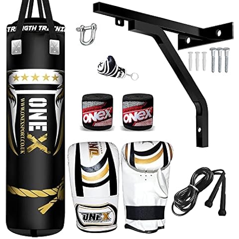 Punch Bag Boxing Training Filled 4ft Heavy Duty set Wall Bracket Punching Gloves Kickboxing MMA Grappling Muay Thai Karate BJJ Adult Home Gym Fitness Cover