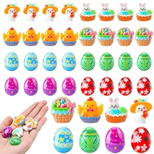 Giegxin 64 Pcs Easter Charms Easter Egg Bunny Craft Kit Resin Egg for Easter Resin Flatback Craft Embellishment Hairpin Decoration Accessories for Easter DIY Craft Making
