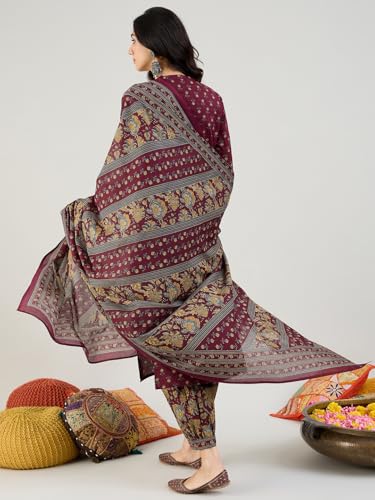 Image of INDO ERA Women Pure Cotton Kurta Set with Dupatta | Farsi Salwar Suit