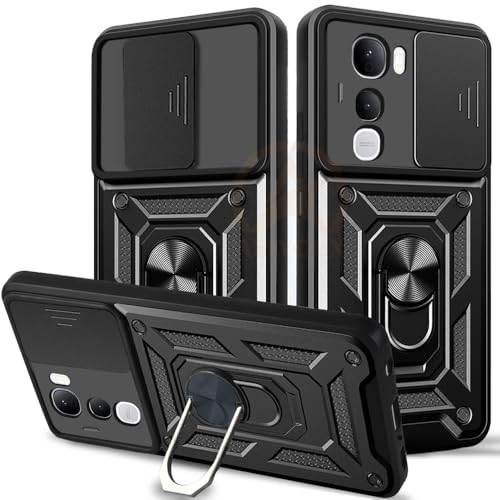 Image of Armor Bumper Back Cover Case for Vivo Y400 Pro 5G | Rotating Camera Cover, Ring Holder & Kickstand | Heavy Duty & 360 Degree Protection Vivo Y400 Pro 5G Back Cover (Black)
