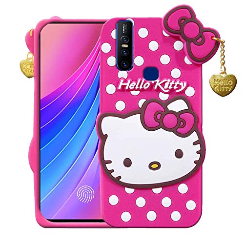 Image of Unirock Hello Kitty Back Case Cover for Vivo V15 Pro| 3D Cute Hello Kitty Case |Soft Silicone Rubber Back Cover with Pendant Kitty Cover for Vivo V15 Pro (Pink)